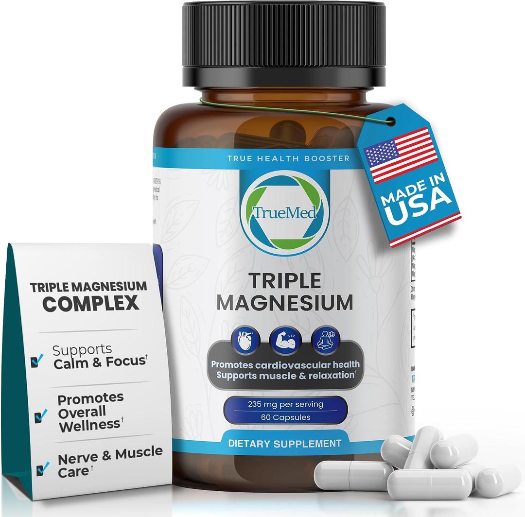Triple Magnesium Complex Supplement 235mg with Magnesium Citrate, Malate & Lysinate Chelate | Magnesium Supplement for Sleep, Muscle Relaxation, Energy & Nerve Support | 60 Capsules, USA Made, Exp 04/2028