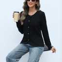 CiCiBird Women Striped Cardigan Sweaters 2025 Fall Button Knit Jacket Trendy Casual Long Sleeve Coat (Black, XL)