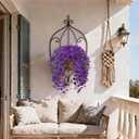 Artificial Hanging Flowers for Outdoors, 4 PCS 600 Blooms UV Resistant Morning Glory Faux Silk Vines, No-Odor Realistic Fake Plants for Garden Planter Porch Patio Decoration, Purple
