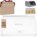 Modern Metal White Bread Box for Kitchen Countertop for Homemade Loaf Sourdough, Roll Top Breadbox for Kitchen Countertop Storage Container Bin, Farmhouse Stainless Steel Bread Keeper for Counters