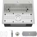 Stainless Steel Drop In Kitchen And Bar Sink - 22x18 Inch Single Bowl Topmount Bar Sink Come With SS Grid,Silicon Mat,Drain Strainer Set