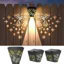 2 Pack Solar Fence Lights Outdoor Wall lihgts Decorations Metal Solar Deck Lights Waterproof LED Solar Powered Step Lights Warm White Light Decorative Lighting for Garden, Front Door, Backyard (metal)