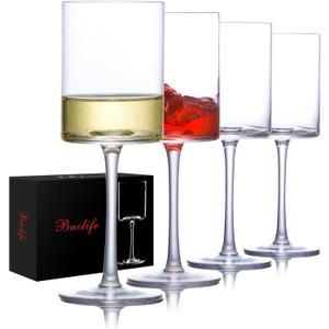 Wine Glasses Set of 4 - Hand Blown wine glass 15oz in Gift Packaging - Large White Wine Glass on Long Stem - Unique Modern Shape - For Wedding, Anniversary, Mothers Day