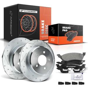 A-Premium 11.41 inch (290mm) Rear Drilled and Slotted Disc Brake Rotors + Ceramic Pads Kit Compatible with Select Dodge & Chrysler Models - Caravan/Grand Caravan/Town & Country 2001-2007, Voyager 2003