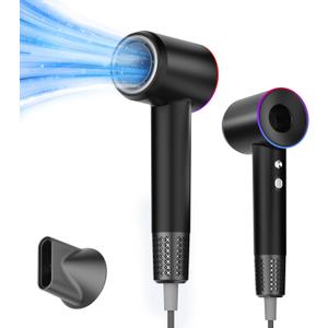 Professional Ionic Hair Dryer, 1800W High Speed Blow Dryer for Home Salon, Real 200 Million Negative Ions, 120,000 RPM Brushless Motor for All Hair Types-1 (Black)