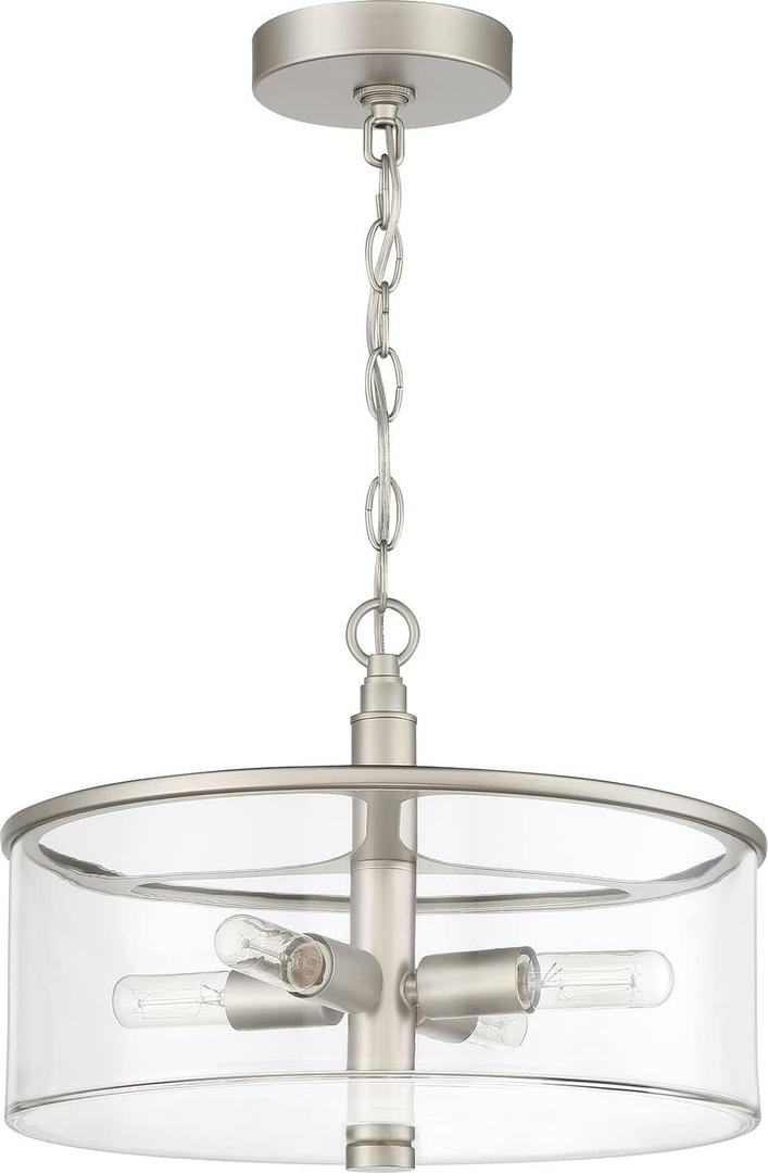 Craftmade 55654-SN Hailie Clear Glass Cylinder Convertible Semi Flush/Pendant Ceiling Light Fixture, 4-Light 240 Total Watts, 10"H x 14"W, Satin Nickel