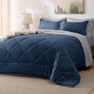 Bedsure King Size Comforter Set - 7 Pieces Reversible Navy Bedding, King Size Bed Set for All Seasons, Bed in a Bag with Down Alternative Comforter, Sheets, Pillowcases & Shams (King, 03 - Navy)