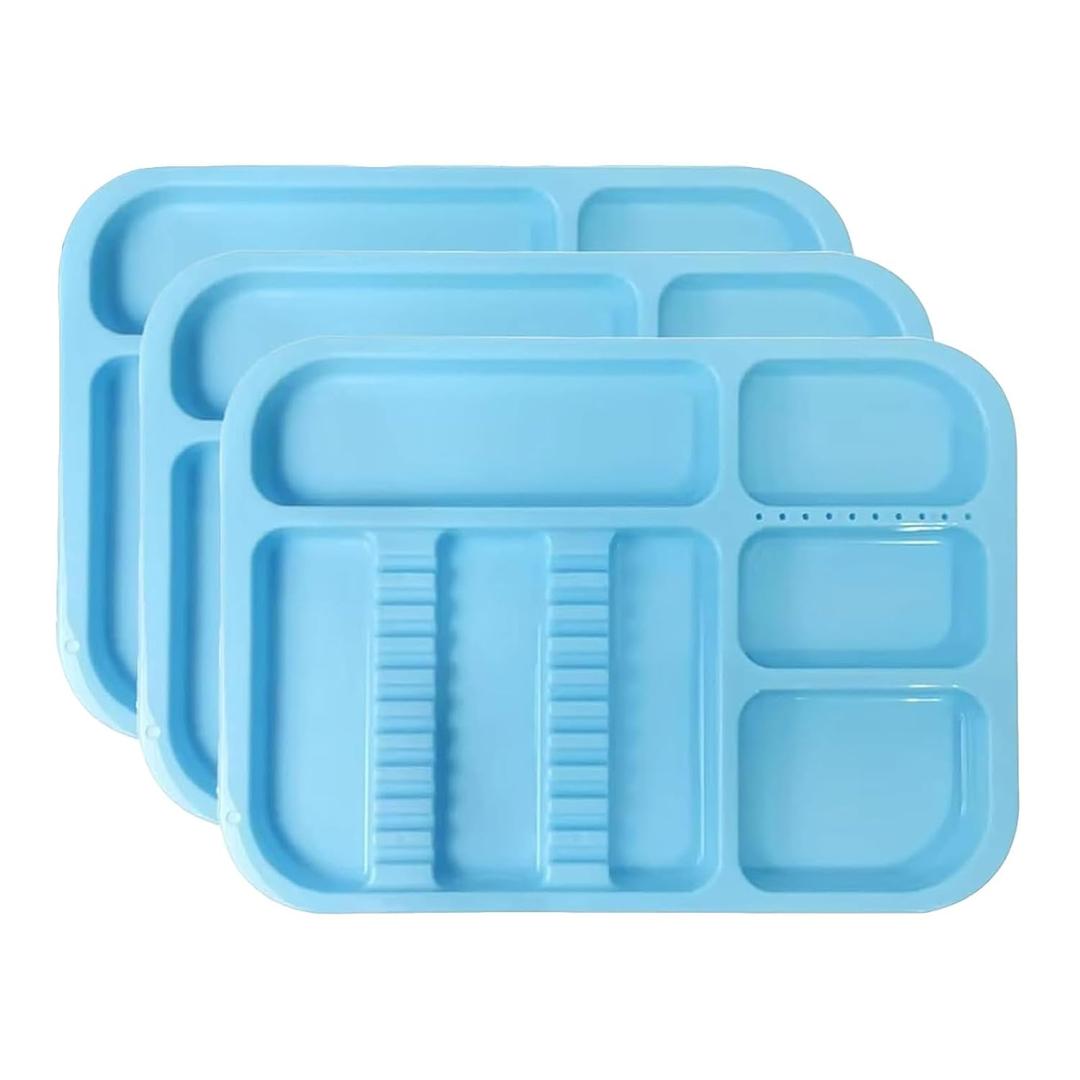 Dental Plastic Tray Instructment Divided Autoclavable Tray 13.95" x 9.65" Large Capacity Pack of 3 (Blue)