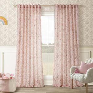 Pink Floral Curtains 90 Inches Long 2 Panels Set Blush Dusty Pink Flower Printed Linen Drapes Girls Bedroom Back Tab Semi Sheer Window Curtains Living Room Nursery Dining Room Aesthetic Boho Decor