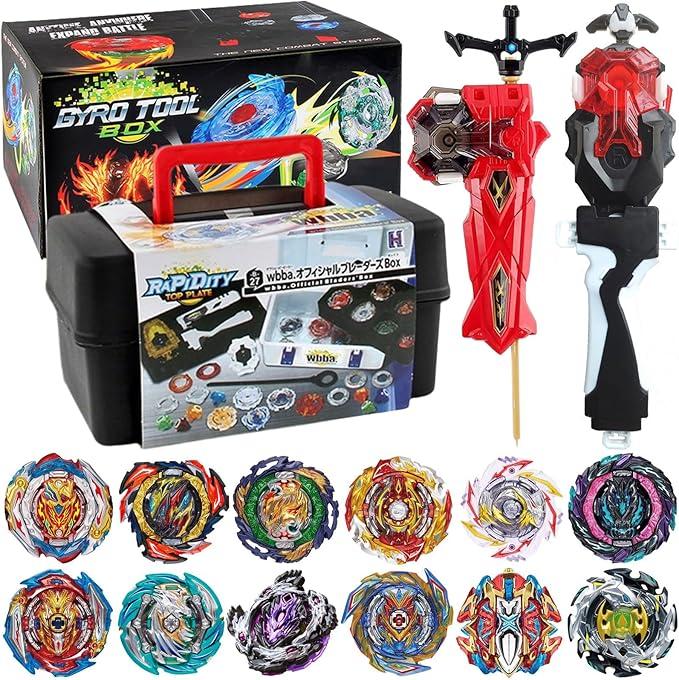 Bey Battling Blade Burst Toy Set, 12 Spinning Burst Gyros 2 TwoWays Launchers with Grip, Combat Tops Battle Game with Portable Box Gift for Kids Children Boys 612