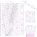 Pineraap 100 Sheets Pink Bow Tissue Paper, Cute Bowknot Printed Gift Wrap Decorative Tissue Paper for Coquette Party Birthday Bachelorette Wedding Bridal Shower DIY Crafts, 14 x 20 Inch
