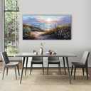 hyidecorart Large Wall Art For Living Room Canvas Wall Decor For Bedroom Blue Ocean Artwork Pictures Flower Beach Scenery Wall Painting Framed for Office Hotel Decor Modern Posters Home Decorations 60"L x 30"W