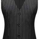 Kelyaa Women's 3 Piece Striped Suit One Button Slim Fit Business Work Professional Blazer Jacket Vest Pants Set (Black, M)