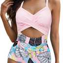 One Piece Swim Suits for Women 2025 Sexy Tummy Control Swimsuits Cutout High Waisted Criss Cross Back Bathing Suit for Women (Size Medium, Pink Print)