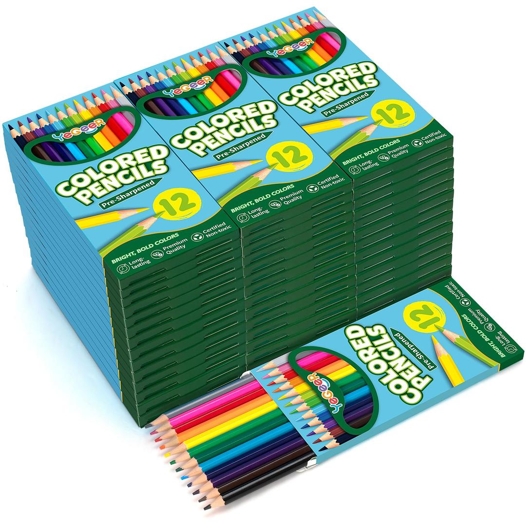 YEGEER 900 Count Colored Pencils Bulk, 12 Assorted Colors, 75 Packs Pre-sharpened Coloring Pencils Set for Kids and Adult, Teachers Essential Classroom Prizes, Back to School Supplies