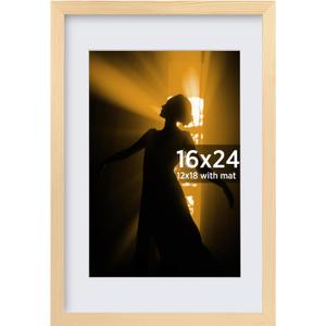 16x24 Picture Frame Made of Solid Wood Covered by Plexiglass, Table Top Display and Wall Mounting Photo Frame, Natural Wood