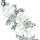 1pc Handmade Rhinestone Applique for Clothes, 3D Flower Fabric Patches for Wedding Dress, Bling Beaded Embroidery Lace Applique for Hat Hairband Sewing Embellishment (White)