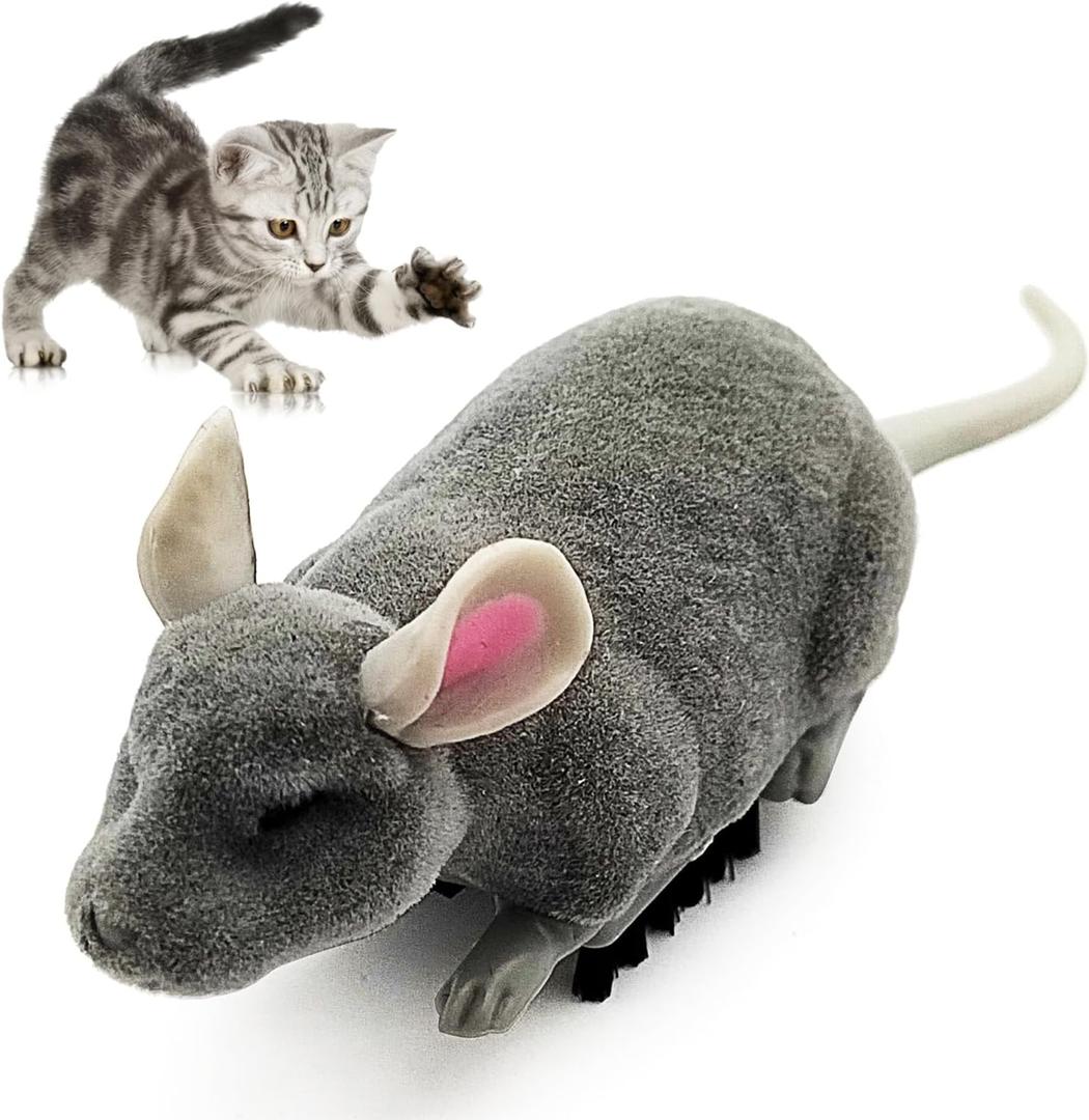 Tipmant Electric Mice Rat Animal Toy Vibration, Moving Pets Cat Dog Puppy Teasing Toys Prank Scary Kids Gifts (Grey Mouse)