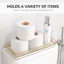 Toilet Paper Basket Organizer Oak Wood Toilet Tank Tray with Metal Frame, Bathroom Counter Top Storage for Toilet Paper, Wipes & Decor, Modern Narrow Back of Tank Shelf Organizer, Gold & White