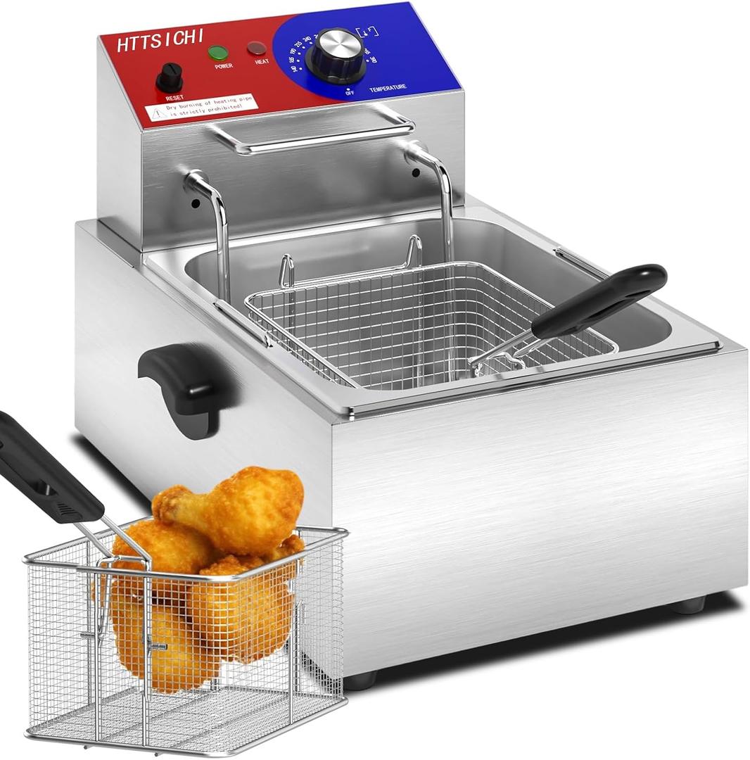 Commercial Deep Fryer - 12 L Electric Deep Fryer with 6 L Basket, Commercial Deep Fryer with Basket, Stainless Steel Countertop Deep Fryer w/Adjustable Temperature and Restaurant Use