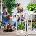2 Tier Plant Stand Indoor Tall, White Corner Tiered Round Plant Stand for Indoor Multiple Plants, Metal Flower Pot Stands Outdoor Holders Plant Shelf Display Rack for Balcony Living Room