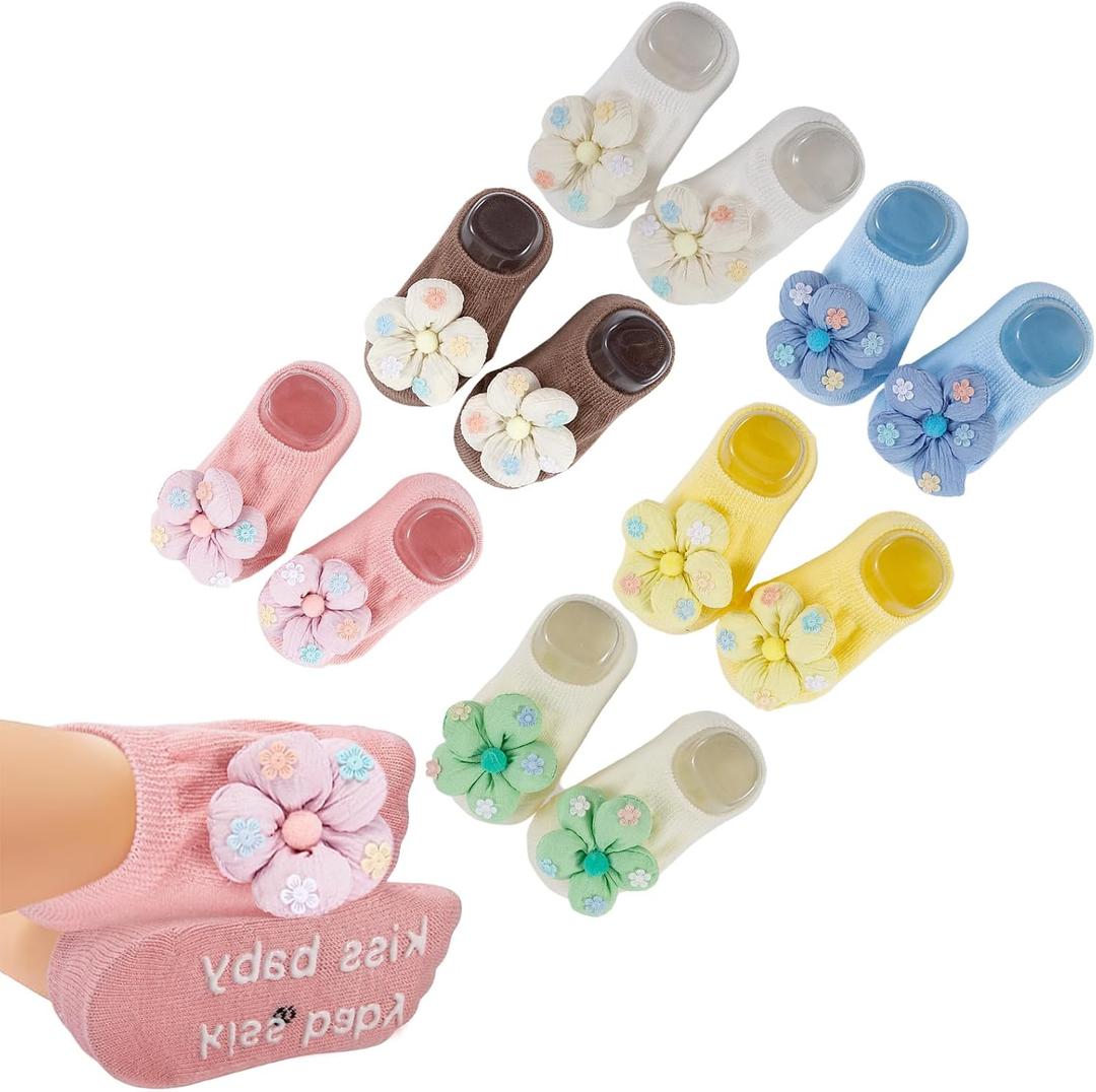 Baby Girl Non Slip Cute Flower Grippy Socks Soft Breathable Cotton Toddler Ankle Socks Anti Skid Newborns