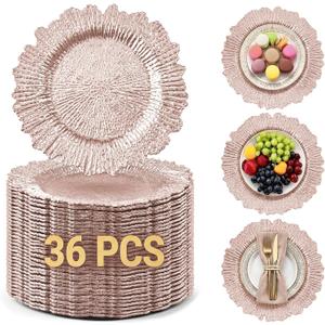 36 Pack Rose Gold Charger Plates, Reef Chargers for Dinner Plates
Floral Reef Charger Plates Plastic Chargers for Dinner Plates for Wedding Party Event Dinner Table Setting