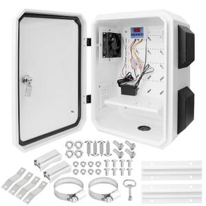 Outdoor Electrical Box with Thermostat and Fan, One-Piece Ventilation Design, Cold-Rolled Steel, Aluminum Rear Beam, IP65 Waterproof,Wall/Pole Mounted (15.7"x11.8"x7.9")