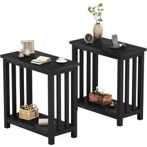 ChooChoo Mission End Tables Set of 2, Narrow Side Tables for Small Spaces, Night Stands with Storage Shelf for Living Room and Bedroom, Black