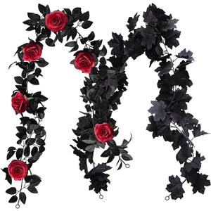 2Pcs Rose Garland 5.74 ft Rose Vines Flower Garland with Eucalyptus Leaf Vines for Table Room Party Office Indoor Outdoor Decor (Red)