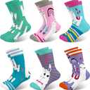 Toddler Girls Socks Animal Crew Cute Llama Print Pattern Kids Sock Birthday Gift 6 Pairs 8-11Y