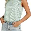 Melliflo Womens Ruffle Short Sleeve Crewneck Striped Shirt Casual Blouses Business Work Tops Summer Outfits Tank Tops (Green, XL)