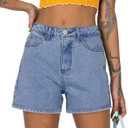 onlypuff Women Denim Shorts Ripped Mid Waisted Jean Shorts with Pockets (Blue, S)