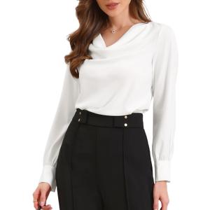 Allegra K Elegant Work Shirts for Women's Cowl Neck Fall Office Satin Blouses Shirt, XS