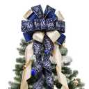 Christmas Tree Topper Bow, 13" Large Gold White Glitter Ribbon Bow with Snowflakes Print, Elegant Xmas Tree Top, Long Wired Ribbon, Decoration for New Year Holiday Party​ & Farmhouse Decor