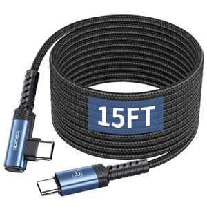 15FT Right Angle USB C Cable, 60W Extra Long Charging Cord Nylon Braided USB C Charger Cable for iPhone 17 16 15 Pro Plus Pro Max Air, iPad/MacBook, Galaxy S20, Pixel, Switch, Camera (Blue)
