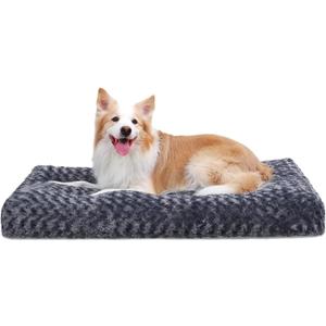 KSIIA Washable Dog Bed Deluxe Plush Dog Crate Beds Comfy Kennel Pad Anti-Slip Pet Sleeping Mat for Large, Jumbo, Medium, Small Dogs Breeds, 35" x 23", Dark Grey