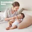 Muslin Nursing Pillow for Breastfeeding, 100% Cotton Cover Original Plus Size Breastfeeding Pillows for More Support for Mom and Baby, Removable Muslin Cover, Light Tan