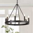 8-Light Farmhouse Wagon Wheel Chandelier, D24" Black Round Chandeliers for Dining Room, Modern Industrial Kitchen Island Pendant Light Fixtures for Foyer Living Room Entryway Bedroom, E12 Socket (Black)