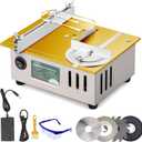 Huanyu Mini Table Saw 96W 9000RPM Hobby Electric Saw 7-Level Speed Adjustable 0-90 Angle 15MM Cutting Depth with Blade Model DIY Crafts Cutting Tool for Precision Cut Metal Wood Plastic Acrylic (Golden)