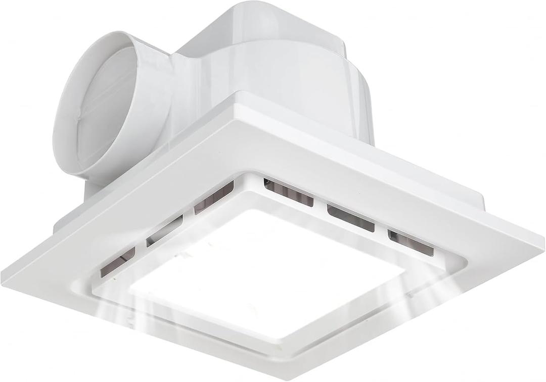 Bathroom Exhaust Fan with 6500K LED Light 126 CFM Ceiling Ventilation Fan 1.2 Sone 4 Inch Duct Quiet Square Bath Fan Light Combo, Shower Exhaust Fan with Light