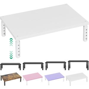 OPNICE Monitor Stand Riser for Desk, Adjustable Computer & Laptop Stand, Desk Organizer for Monitor, Laptop, PC, Printer, Office Desk Accessories for Home & Office, White Wood