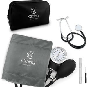 Professional Blood Pressure Cuff and Stethoscope Kit & Carrying Bag with Penlight, Aneroid Sphygmomanometer for Medical Students & Home Adult BP Monitoring, Gray