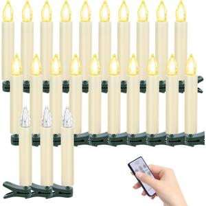 20 PCS Flickering Christmas Tree Candle Lights, Clip on Candles for Christmas Tree Battery Operated with Remote Timer, Flameless LED Window Candles for Home Christmas Party Decoration