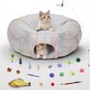 MOYMO Mesh Cat Tunnel Bed with 20 Cat Toys, Collapsible Play Tunnel for Indoor Cats,Visible Cat Tube for Kitten Puppy