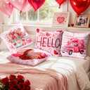 Valentines Day Pillow Covers 18x18 Set of 4 Romantic Throw Pillow Covers Cushion Covers for Sofa Bed Couch Anniversary Wedding Home Decor for Living Room Pink Plaid Love