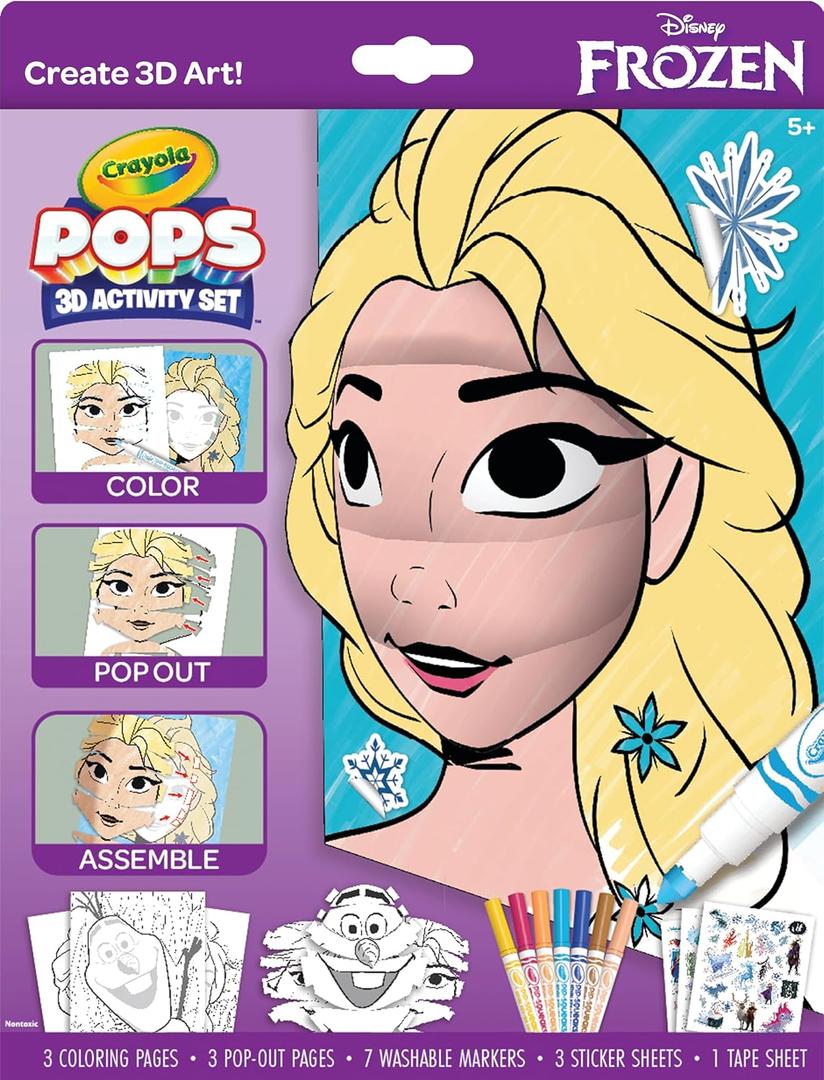 Crayola POPS 3D Frozen Activity Set, Kids Coloring Set & Craft Kit, Includes Stickers & Markers, Frozen Gift for Girls & Boys, 5+