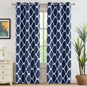Melodieux Navy Blue Moroccan Blackout Curtains 72 Inches Long for Bedroom Living Room, Room Darkening Grommet Drapes, 42" W x 72" L, 2 Panels (42"W x 72"L (Pack of 2))