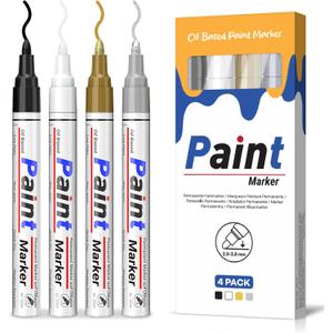 Paint Markers 4 Colors Oil Based Paint Pens  Gold, Silver, Black & White Permanent Paint Marker Set for Metal, Wood, Glass, Rock, Fabric  Waterproof Quick Dry, Easter Egg Decorating & DIY Crafts
