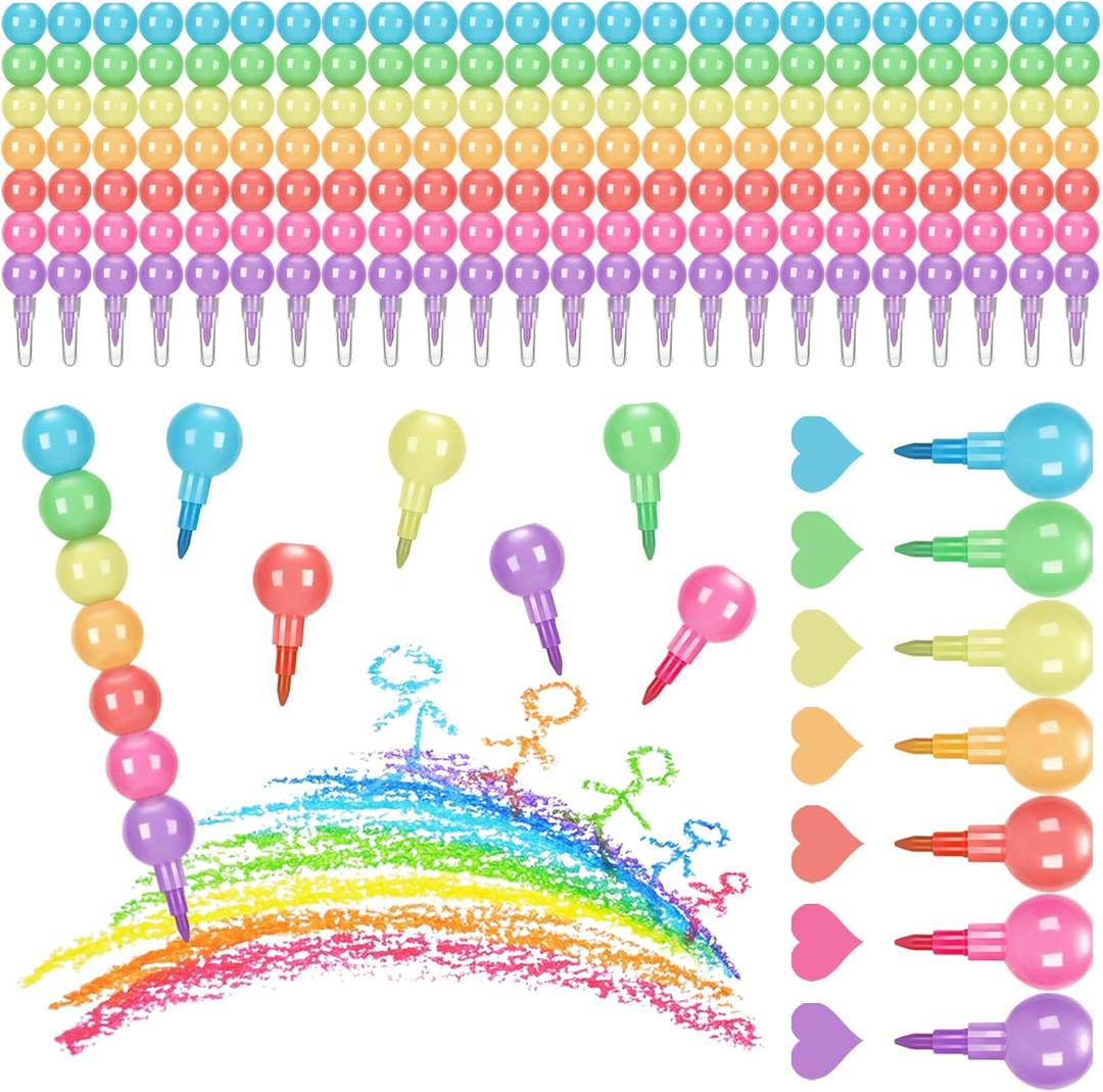 24 Pcs Round Stacking Crayons for Kids Set of 24, Each Has 7 Colors Rainbow Stacking Crayons Rainbow Party Favor Funny DIY Painting Pencils for School Office Birthday Party Gift Teacher Supply